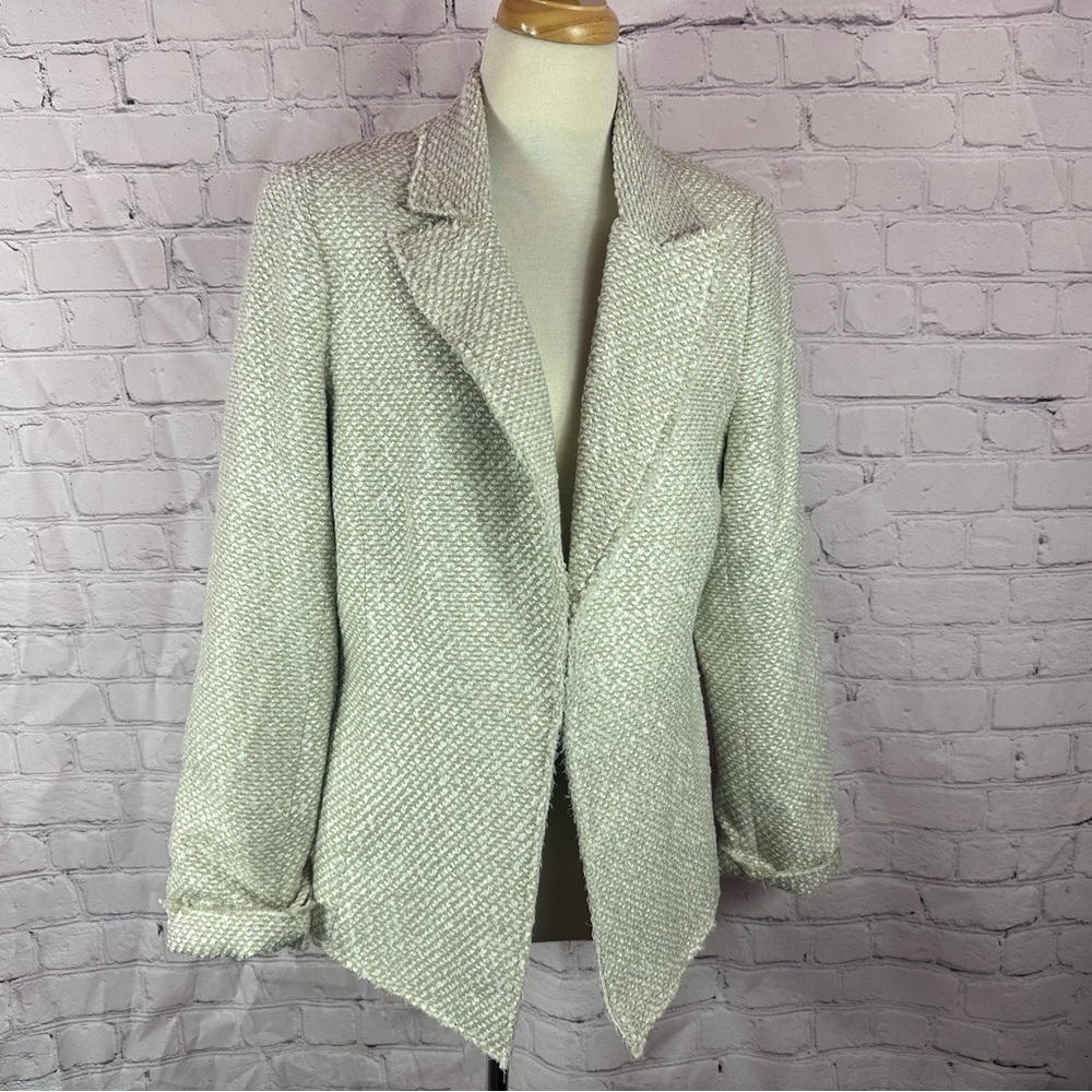 Finley cream Textured tweed Blazer jacket sz S cotton blnd classic office
